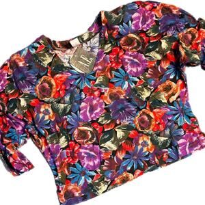 Vintage floral print 3/4 sleeve sleeve top